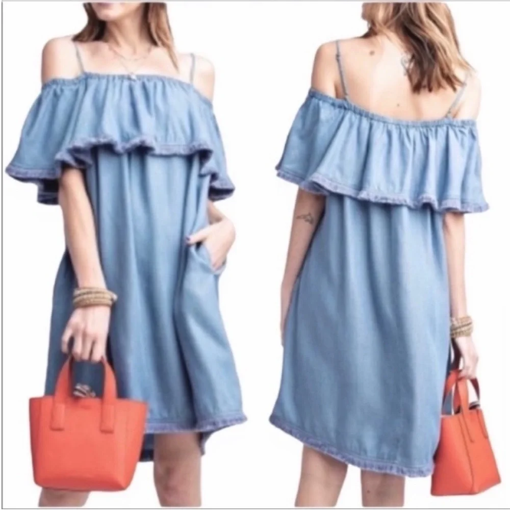 EASEL off shoulder denim dress S